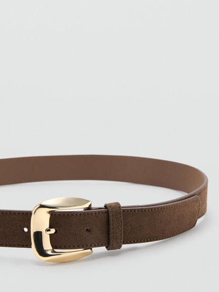 Mango Suede Leather Belt, Brown - view 2, Brown