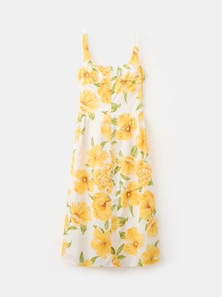 Mango Floral A-Line Midi Dress, Yellow, Yellow