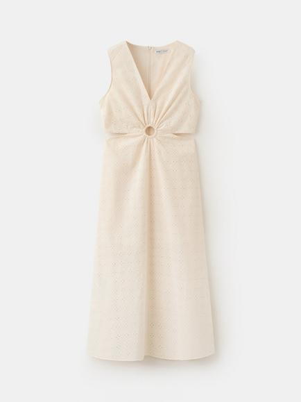 Mango V-Neck Ring Detail Cut Out Midi Dress, Raw, Raw