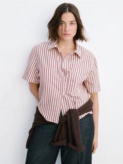 Mango Cotton Rich Stripe Short Sleeve Top, Garnet, Garnet