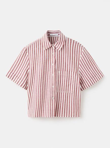Mango Cotton Rich Stripe Short Sleeve Top, Garnet - view 2, Garnet