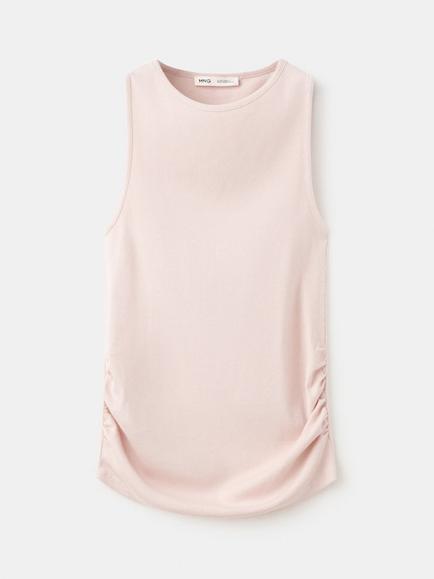 Mango Ribbed Side Ruched Vest Top, Off White, Off White