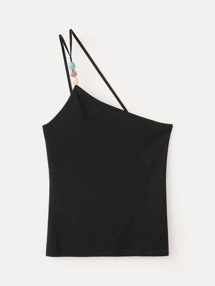 Mango Asymmetric Beaded Strap Cami Top, Black, Black