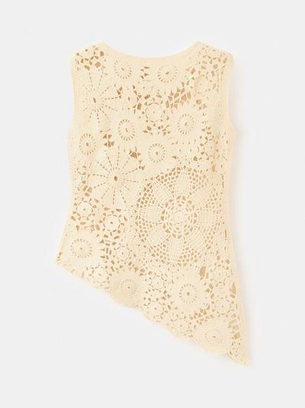 Mango Asymmetric Crochet Shell Top, Pastel Yellow, Pastel Yellow