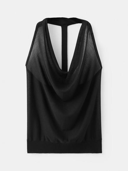Mango Cowl Drape Tank Top, Black, Black