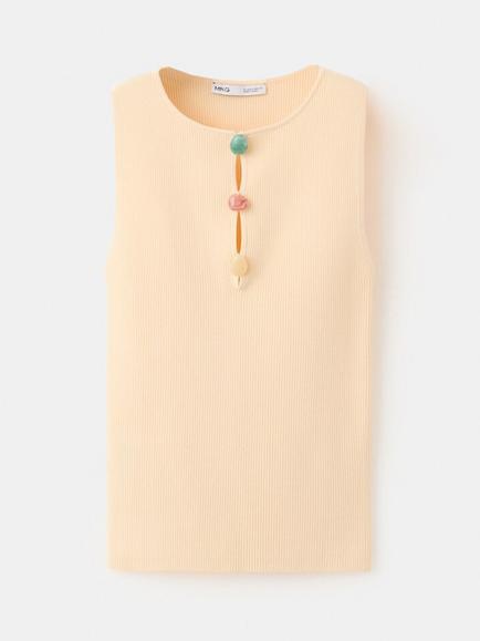 Mango Ribbed Button Placket Tank Top, Vanilla