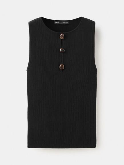 Mango Ribbed Button Placket Tank Top, Black