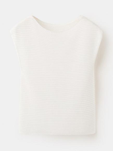 Mango Textured Cap Sleeve Top, Off White