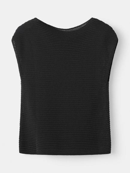 Mango Textured Cap Sleeve Top, Black
