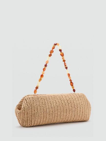 Mango Woven Beaded Strap Clutch Bag, Beige - view 2, Beige