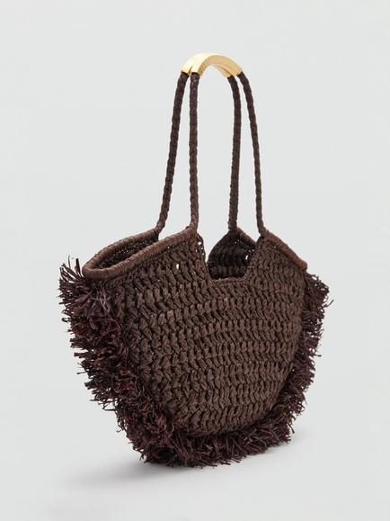 Mango Handwoven Fringe Tote Bag, Chocolate - view 2, Chocolate