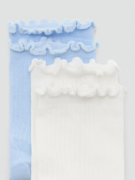 Mango Ribbed Cotton Ankle Socks, Set of 2, Sky Blue, One Size - view 2, Sky Blue