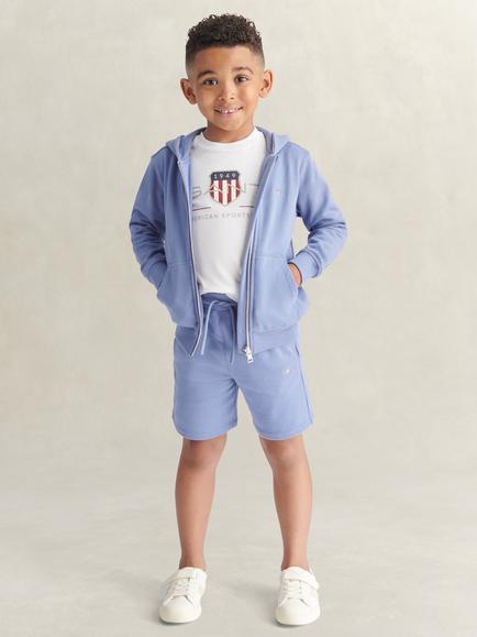 GANT Kids' Shield Full Zip Hoodie, T-Shirt and Short Set, Faded Denim, Faded Denim