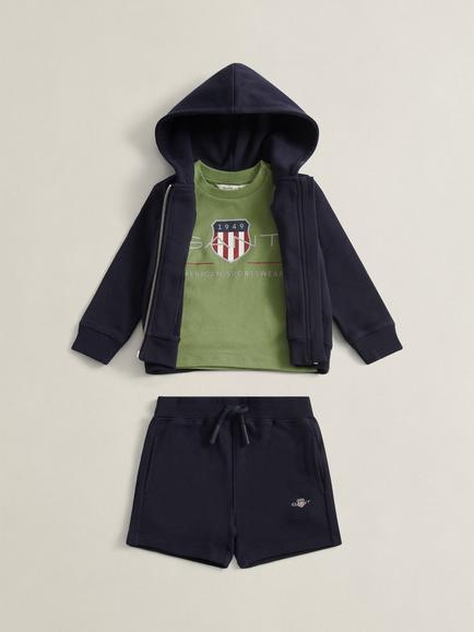 GANT Kids' Shield Full Zip Hoodie, T-Shirt and Shorts Set, Evening Blue, Evening Blue