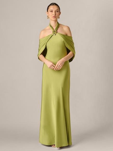 Adrianna Papell Aidan Mattox Crepe Back Satin Maxi Dress, Fern, Fern