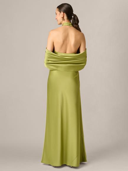 Adrianna Papell Aidan Mattox Crepe Back Satin Maxi Dress, Fern - view 2, Fern