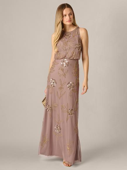 Adrianna Papell Beaded Blouson Maxi Dress, Stone, Stone