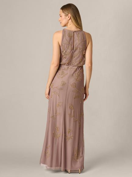 Adrianna Papell Beaded Blouson Maxi Dress, Stone - view 2, Stone