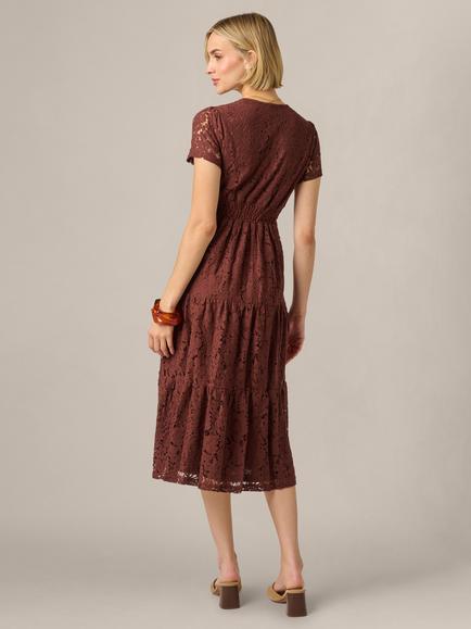 Adrianna Papell Lace Tiered Midi Dress, Chocolate - view 2, Chocolate