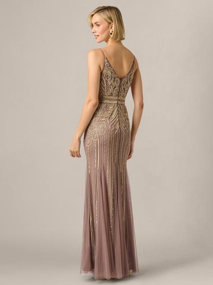 Adrianna Papell Beaded Maxi Dress, Stone - view 2, Stone