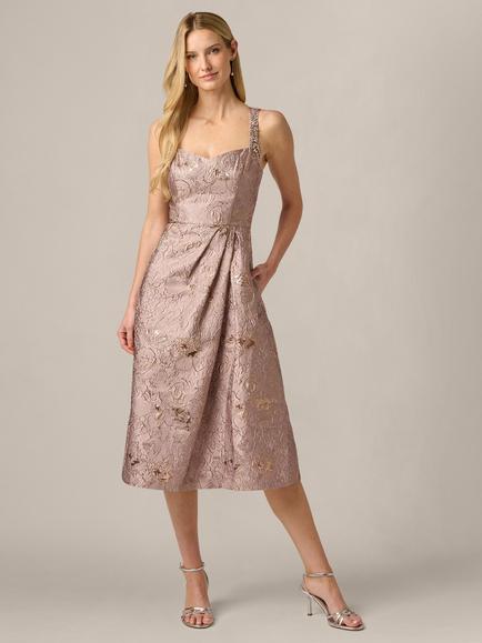 Adrianna Papell Metallic Jacquard Midi Dress, Candied Ginger, Candied Ginger