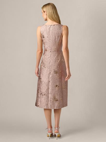 Adrianna Papell Metallic Jacquard Midi Dress, Candied Ginger - view 2, Candied Ginger