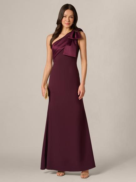 Adrianna Papell One Shoulder Satin Crepe Maxi Dress, Bordeaux Glow, Bordeaux Glow