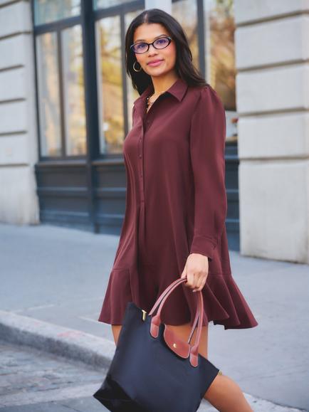 Adrianna Papell Hailey Pull Over Shirt Dress, Chocolate, Chocolate