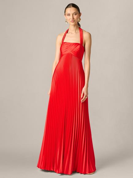 Adrianna Papell Aidan Mattox Stretch Charmeuse Pleated Gown, Flame Red, Flame Red