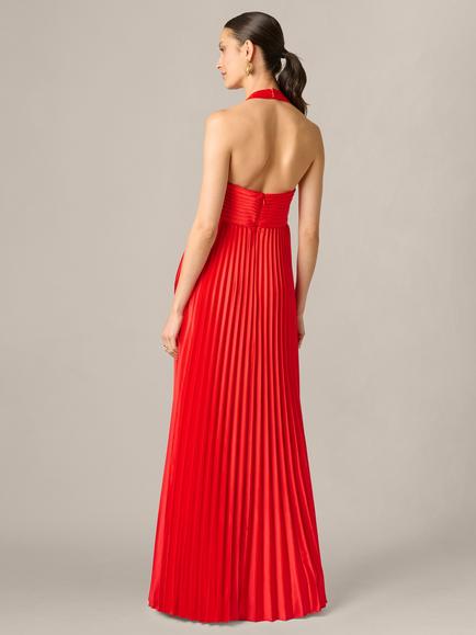 Adrianna Papell Aidan Mattox Stretch Charmeuse Pleated Gown, Flame Red - view 2, Flame Red