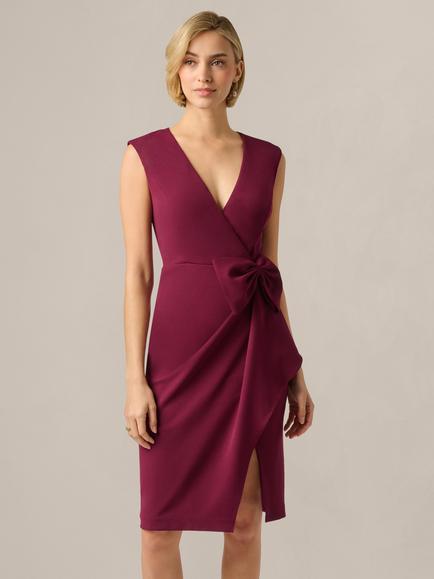 Adrianna Papell Side Bow Crepe Short Dress, Cabernet, Cabernet