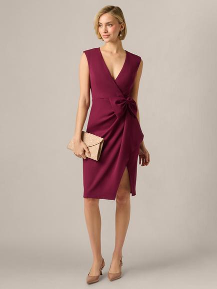 Adrianna Papell Side Bow Crepe Short Dress, Cabernet - view 2, Cabernet
