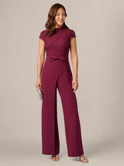 Adrianna Papell Combo Lace Crepe Jumpsuit, Cabernet, Cabernet