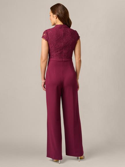 Adrianna Papell Combo Lace Crepe Jumpsuit, Cabernet - view 2, Cabernet