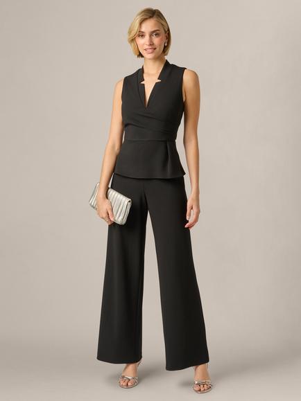 Adrianna Papell Crepe Peplum Jumpsuit, Black, Black