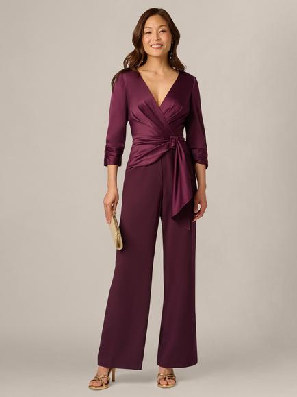 Adrianna Papell Satin Crepe Jumpsuit, Bordeaux Glow, Bordeaux Glow