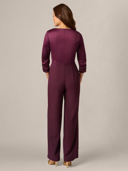 Adrianna Papell Satin Crepe Jumpsuit, Bordeaux Glow - view 2, Bordeaux Glow