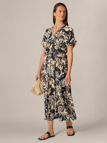 Adrianna Papell Floral Print V-Neck Twist Top, Navy/Ivory - view 2, Navy/Ivory