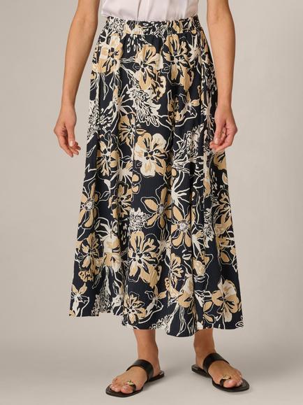 Adrianna Papell Pleated Pull On Midi Skirt, Navy/Ivory, Navy/Ivory