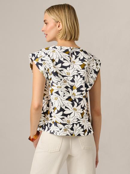 Adrianna Papell Extended Sleeve Top, Navy/Ivory Lily - view 2, Navy/Ivory Lily