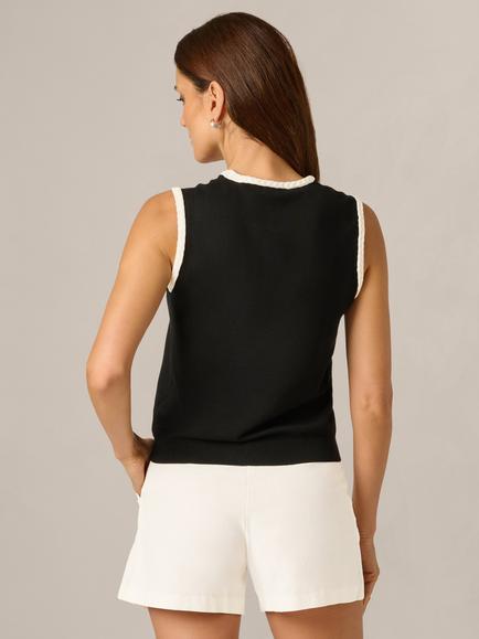 Adrianna Papell Flower Motif Sleeveless Sweater Vest, Black/Cream - view 2, Black/Cream