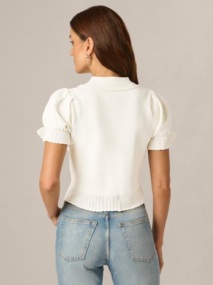 Adrianna Papell Pearl Button Front Cropped Jumper, Meringue - view 2, Meringue