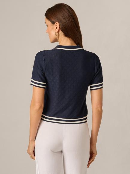 Adrianna Papell Tipped Polo Jumper, Navy/Ivory - view 2, Navy/Ivory