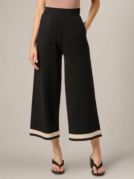 Adrianna Papell Braided Trim Cropped Trousers, Black/Cream, Black/Cream