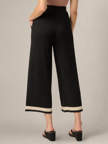 Adrianna Papell Braided Trim Cropped Trousers, Black/Cream - view 2, Black/Cream