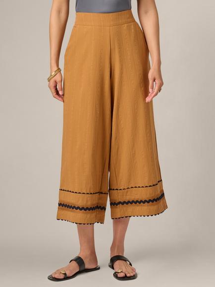 Adrianna Papell Cropped Wide Leg Capri Trousers, Camel/Blue Moon, Camel/Blue Moon