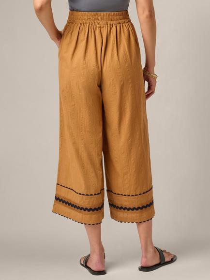 Adrianna Papell Cropped Wide Leg Capri Trousers, Camel/Blue Moon - view 2, Camel/Blue Moon