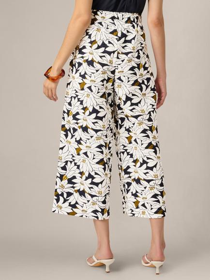 Adrianna Papell Crinkle Woven Wide Leg Trousers, Navy/Ivory Lily - view 2, Navy/Ivory Lily