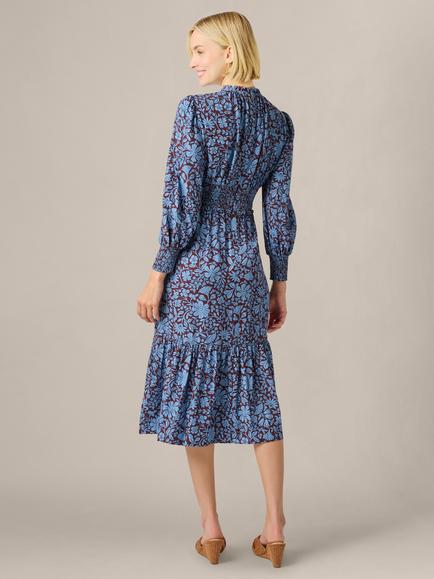 Adrianna Papell Floral Print Smocked Dress, Brown/Blue - view 2, Brown/Blue