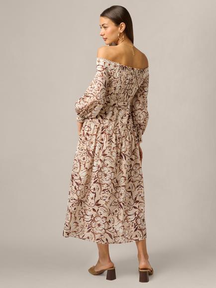 Adrianna Papell Floral Printed Midi Dress, Ecru/Chocolate - view 2, Ecru/Chocolate